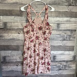 LEI Y2K Sundress Pink Floral Ruffle Strap Boho Romanic Vintage Fairycore Sz Larg